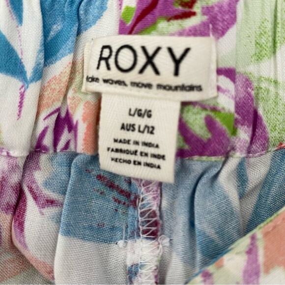 Roxy Midnight Avenue High Floral Print Wide Leg Pants Size large Blue Cream Pink - Picture 8 of 10